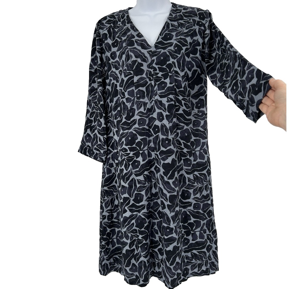 Garnet Hill Floral Lagenlook Dress Womens XS Oversized Country Cottage Blue